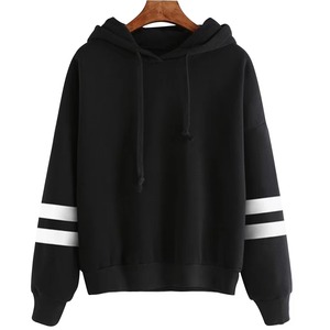 Custom Women Pullover Hoodie Black Varsity Stripe Sleeve Drawstring Fleece Casual Oversized Unisex Hoodies Sweatshirt OEM - Product Image 1