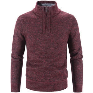 Cardigan en laine unie pour homme, col roulé 1/4 zip, manches classiques, anti-boulochage, tricoté, pour l'hiver - Product Image 4