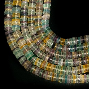 Perles de pierres précieuses en fluorite naturelle multi-facettes Heishi en forme de disque, vente en gros, 16 pouces, perles lâches en fluorite pour la fabrication de bijoux - Product Image 1