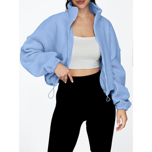 Sudadera extragrande de forro polar azul claro con cremallera para mujer Harry Johnson, cuello alto, hombros caídos, manga larga, corte corto, para otoño - Product Image 5
