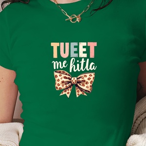 T-shirt court mode femme lettres pastel et nœud - Product Image 3