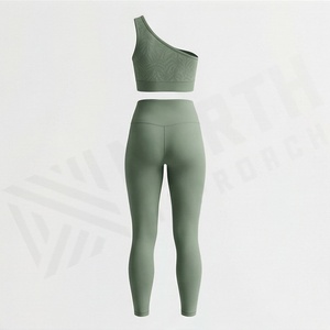 <b>One</b> Shoulder Elastic Activewear Legging Suit High Impact Sports Bra Womens Gym Workout Fitness Apparel Training Gear - Product Image 2