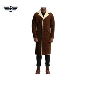 <b>Men's</b> Long <b>Suede</b> Motorcycle <b>Jacket</b> with Faux Fur Lining Stand Collar Single Breasted Breathable Winter Streetwear Outerwear - Product Image 1