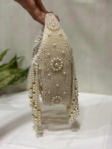 Bolso de mano nupcial mini con borlas de perlas de marfil, adornado a mano para recepción de bodas, con flecos de cuentas para mujer - Product Image 6