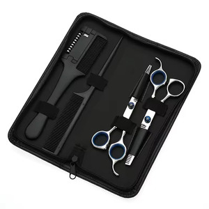 Ensemble de ciseaux de coiffure professionnels, lames en acier inoxydable, manche noir, outils de salon avec peignes, pinces, brosse, étui - Product Image 2