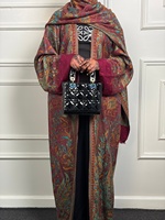 Robe Kaftan Abaya Vintage en Polyester Coupe Droite 2026 Dubaï, Faite à la Main, Longueur Ras du Sol, Manches Longues, Tissu Doux et Respirant Anti-Boulochage