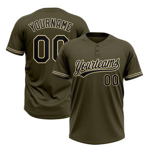 Maillots de baseball rétro authentiques personnalisés verts, T-shirts de baseball à col ras du cou, vêtements de baseball et de softball avec 2 boutons - Product Image 1