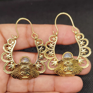labradorite Export Brass Gemstone Drop Earrings Bulk Handcrafted Gold Plated Finish Pattern Bezel - Product Image 1