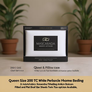 Sábanas de Cama Queen Size, 200 Hilos, Blancas, de Percal, Estilo Hotel, Americanas, Ajustables y Planas, Opción de Tamaño Individual Disponible - Product Image 3