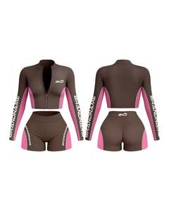 Ensemble de vêtements de sport pour femmes en deux pièces, veste courte à manches longues et short, imprimé lettres, col montant, polyester respirant, printemps - Product Image 3