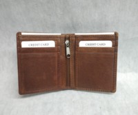 Dompet Kulit Sapi Vintage Berkualitas Tinggi dengan Kantong Depan, Resleting, Tempat Kartu Kredit, Koin, dan ID, Anti RFID, Murah, MOQ Rendah, Cocok untuk Semua Musim, Model Pendek