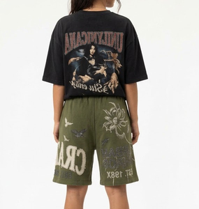 <b>Women</b> <b>Board</b> <b>Shorts</b> 100% Cotton Eco-Friendly Breathable Distressed Embroidery Loose Fit Training - Product Image 2