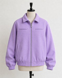 Unisex Purple Fleece Varsity Jacket <b>Covered</b> <b>Button</b> Closure Stand Collar Breathable Casual Regular Fit Winter Wear Polyester - Product Image 4