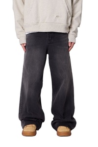 Jean en denim noir vintage pour homme, coupe large, écologique, respirant, décontracté, délavé, poids moyen, style streetwear, durable - Product Image 6