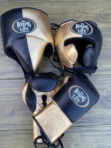 Conjunto de Sparring Personalizable 'No Boxing No Life', Conjunto de Sparring de Boxeo de Cuero Real de Alta Calidad, Conjunto Personalizado Negro y Dorado - Product Image 6
