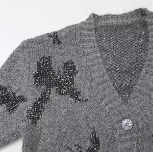 เสื้อคาร์ดิแกนคอวีผู้ชาย ระบายอากาศได้ดี ประดับมุก แต่งกระดุม ถักลายเพชร สำหรับแฟชั่นสไตล์พรีปปี้ - Product Image 2