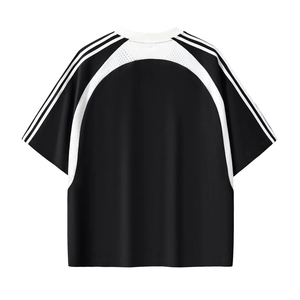 Oversized Sports <b>T</b>-Shirt Men Custom Logo Front/<b>Back</b> Breathable Mesh Panel Raglan Sleeves Striped Streetwear Gym Tee - Product Image 4