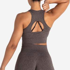 Custom Womens High Neck Seamless Sports Bra Fitness Yoga Workout Crop Tank Top <b>Stretch</b> Gym Activewear OEM Wholesale - Product Image 2