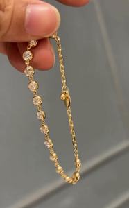 Pulsera de oro macizo de 14 quilates con diamante cultivado en laboratorio de 2 mm de corte redondo, engastado en bisel, para joyería femenina, regalo de compromiso o propuesta de matrimonio. - Product Image 3