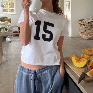 <b>Crop</b> <b>Top</b> T-Shirt With Number Print Short Sleeve O-Neck Street Style Jersey Knitted Women's Casual Wear - Product Image 6