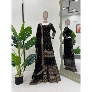 Conjunto de traje de talla XL para fiesta con hilo y trabajo de secuencia para un aspecto elegante - Product Image 1