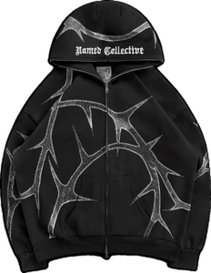 Men's Gothic Hooded Sweatshirt Oversized Zipper Print Red Black <b>Pattern</b> Autumn <b>Knitted</b> Polyester Regular Sleeve - Product Image 5