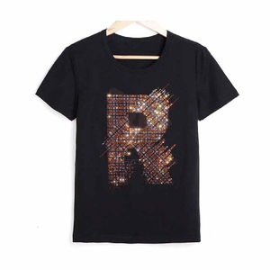 Custom Logo USA Rhinestone <b>T</b> Shirt Men Luxury Bling Shirt Front <b>Back</b> Design Premium Cotton Stylish Streetwear Wear - Product Image 5