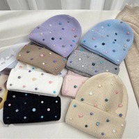 Bonnet unisexe pour adulte avec strass, tricoté à la main, style mignon pour l'hiver