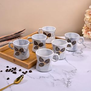 Set of 2 Classic Floral Marble Pattern <b>Tea</b> <b>Cups</b> Leaf-Imprinted Ceramic for Home Use for Afternoon <b>Tea</b> - Product Image 1