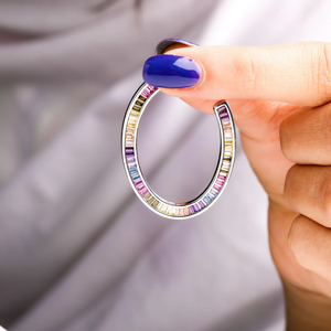 Modernos Pendientes de Aro Plateados con Cristales Multicolores y Engaste de Diamantes de Imitación para Mujer, Joyería para Fiestas - Product Image 2