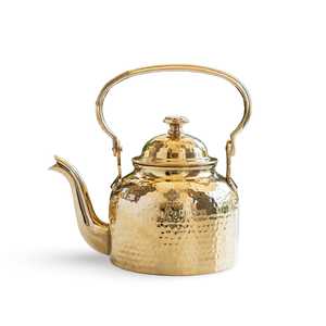 Luxury Brass Tea Set with Teapot, <b>Cups</b>, Saucers and Serving Tray – Traditional Indian Handcrafted Brass Tea & Coffee Set - Product Image 1