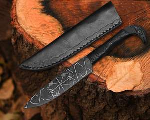 Cuchillo de Caza Moderno Hecho a Mano con Empuñadura de Cabeza de Cuervo Odin, Hoja de Acero Inoxidable de Espiga Completa, Funda, Ecológico y Apto para Lavavajillas - Product Image 5
