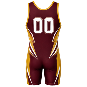 Combinaison de lutte sublimée bordeaux et or pour hommes, tenue de sport athlétique en polyester, vêtements d'entraînement et de match, équipement d'équipe - Product Image 3