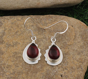 Natural <b>Red</b> Garnet Cabochon <b>Drop</b> <b>Earrings</b> 925 Sterling Silver Luxury Water <b>Drop</b> Shape January Birthstone Party Jewelry - Product Image 5