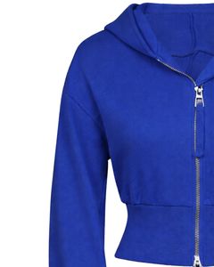 Womens Royal Blue <b>Cropped</b> <b>Zip</b> <b>Up</b> Hoodie Slim Fit Long Sleeve Casual Streetwear Cotton Fleece Sweatshirt Custom Logo ODM Factory - Product Image 3