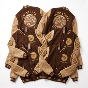 Blouson universitaire personnalisé OEM en laine olive avec manches en cuir crème et broderie Aigle des montagnes, style baseball - Product Image 5