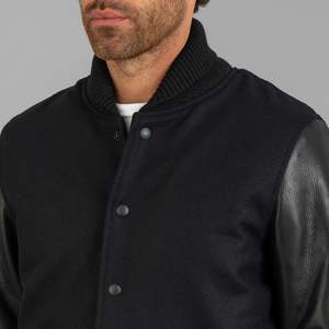 black varsity leather sleeve <b>men</b> winter premium <b>jacket</b> for <b>men</b> <b>smart</b> <b>casual</b> bomber heavyweight <b>jacket</b> - Product Image 2