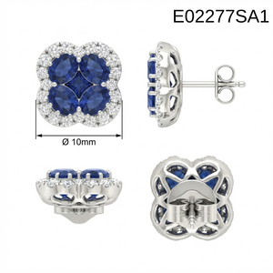 Huggie-pendientes de oro rosa de 18K para mujer, joyería de zafiro azul fino con diamante 100% Natural, con forma de flor - Product Image 6