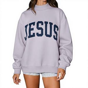Jesus Letter Print Oversized Crew Neck Sweatshirt Unisex Pink Cotton <b>Pullover</b> Casual Autumn Wear - Product Image 3
