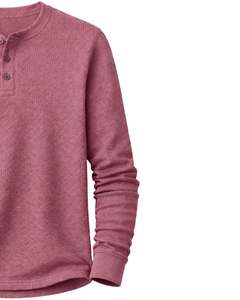 เสื้อยืดแขนยาวทรงเฮนลีย์ผ้าวาฟเฟิลสำหรับผู้ชาย สีชมพูอมเทา สวมใส่สบาย คอติดกระดุม เหมาะสำหรับฤดูหนาว ผ้าฝ้ายทรงเข้ารูป ระบายอากาศได้ดี - Product Image 3