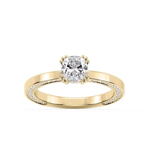 Bague de fiançailles en or jaune 18 carats avec diamant de laboratoire certifié IGI, 1,00 carat, clarté VS1, couleur F, taille coussin, style pavé - Product Image 3