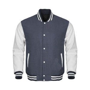 Chaqueta Varsity Gris para Hombre con Mangas de Cuero PU Negro, Cierre de Botones, Cuello Camisero, Ropa Casual de Otoño - Product Image 6