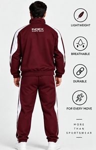 Chándal Deportivo para Hombre INDEX Color Granate con Cierre Completo y Rayas Blancas, Corte Regular, para Otoño, 100% Poliéster - Product Image 2