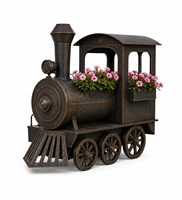 Pot Bunga Lokomotif Logam Dekorasi Taman Luar Ruangan Gaya Vintage, Desain Rel Kereta Rustic untuk Tampilan di Halaman dan Patio