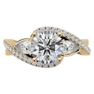 Bague tendance en or 18 carats pour femme, avec diamants naturels et diamants de laboratoire ronds et en forme de poire, bague de fiançailles à trois pierres. - Product Image 6