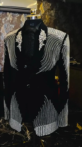 Men’s Black Tuxedo Blazer with <b>Sequin</b> Embroidered Shoulder Designer Wedding Party Suit <b>Jacket</b> with Shawl Lapel - Product Image 2