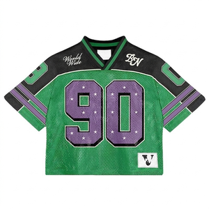 Custom Streetwear Mesh Football Jersey Oversized <b>Hip</b> Hop Men's V-Neck Graphic Printed Athletic Jersey Tops - Product Image 6
