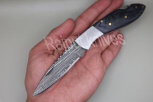 Couteau de poche pliant de qualité supérieure en acier Damas de qualité industrielle, lame à pointe tombante, bord droit, manche en bois, 18 cm - Product Image 5