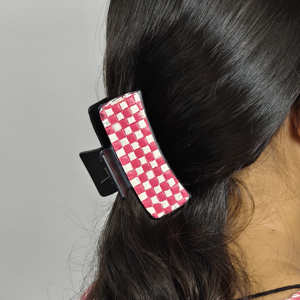 Nuevas pinzas para el cabello hechas a mano con diseño a cuadros rosa y blanco, de cuero genuino estilo western, personalizadas, accesorios para el cabello para mujeres. - Product Image 4