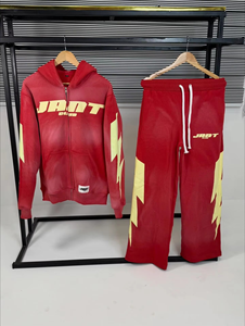 Conjunto de Sudadera con Capucha y Pantalones de Chándal de Forro Polar Corto, Estilo Regular, Personalizado, para Invierno, con Efecto Desgastado, Lavado Ácido, Bordado con Pedrería, Liso, Estilo Hip Hop - Product Image 4